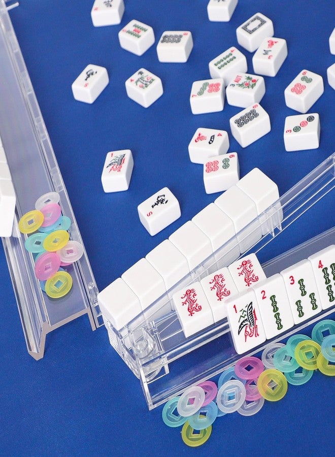 GUSTARIA Mahjong All-in-One Tile Rack & Pusher, Clear Acrylic Mahjong Rack and Pusher Combo, Modern American Mahjong Tile Racks, Set of 4, White - Image 5